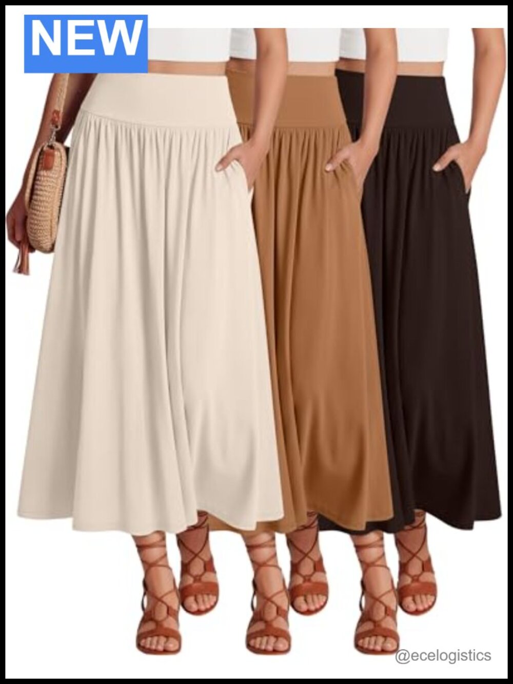 3-Pack Maxi Skirts for Women Ankle Length High Waisted A-Line Pleated Flowy